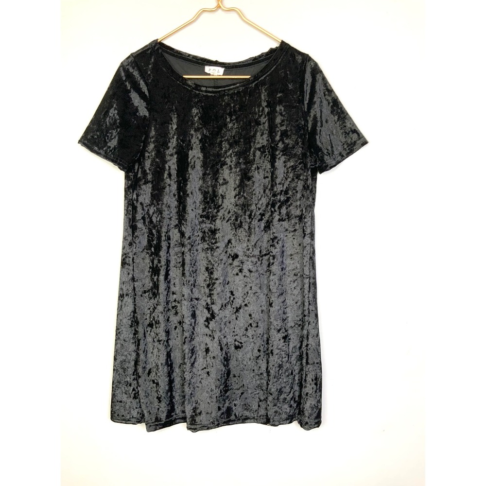 POL Sz Small Black Crushed Velvet T-Shirt Dress *